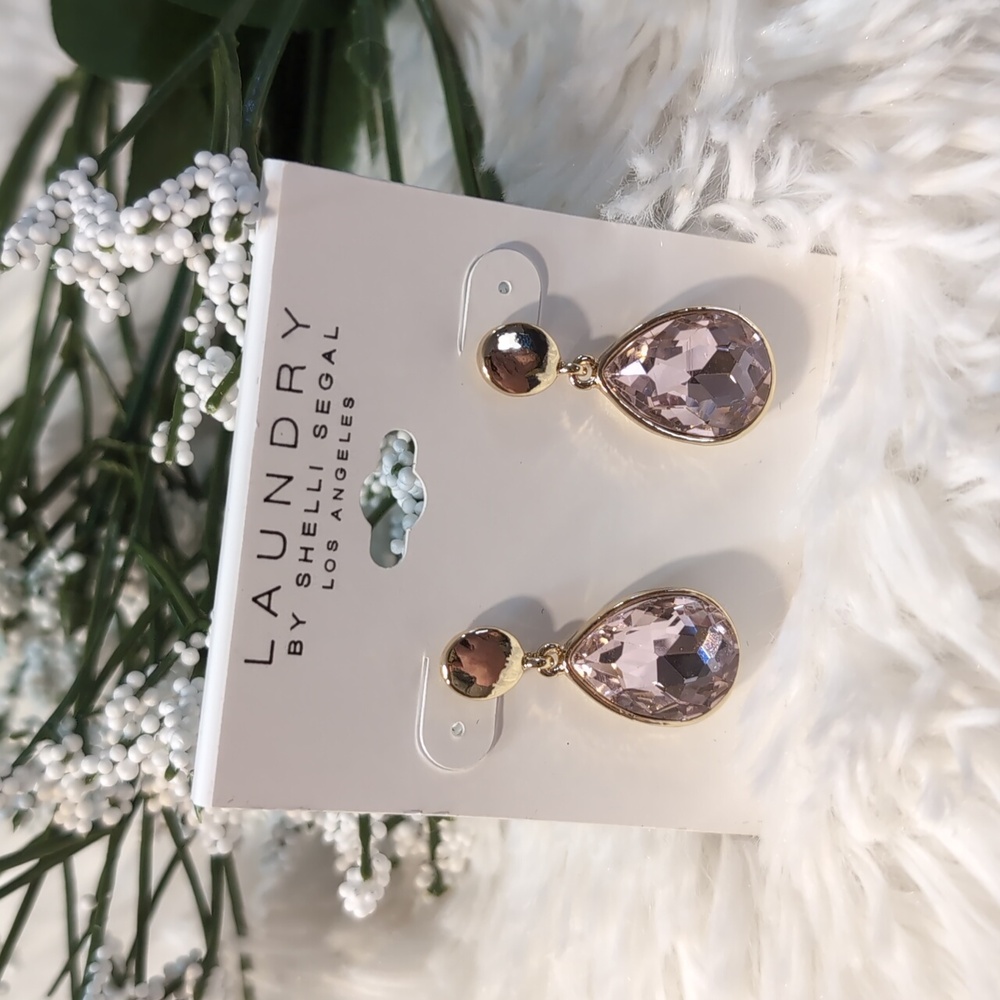 Laundry by Shelli Segal Goldtone and Pink Faceted Crystal Earrings